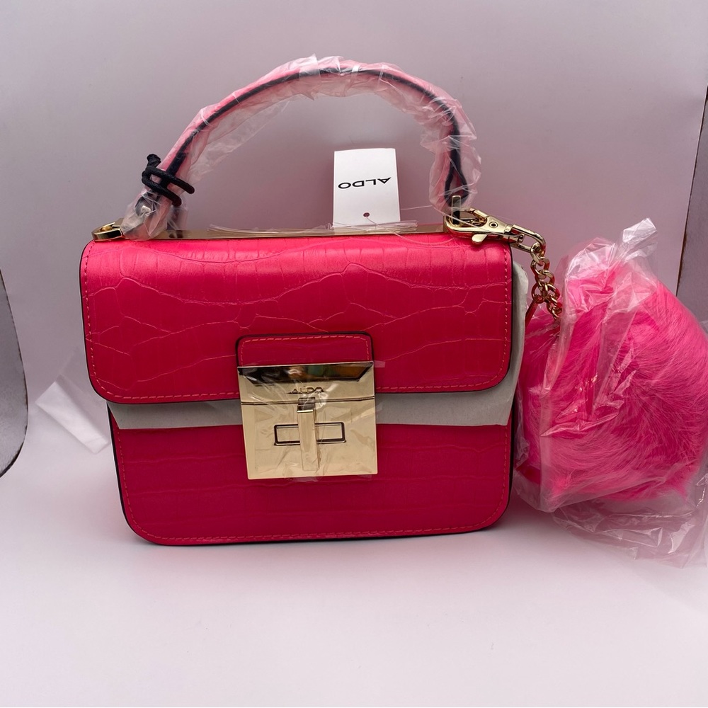 Aldo Chiadda  Bright Pink Women's Top Handle Handbag Shoulder Strap - Picture 7 of 13